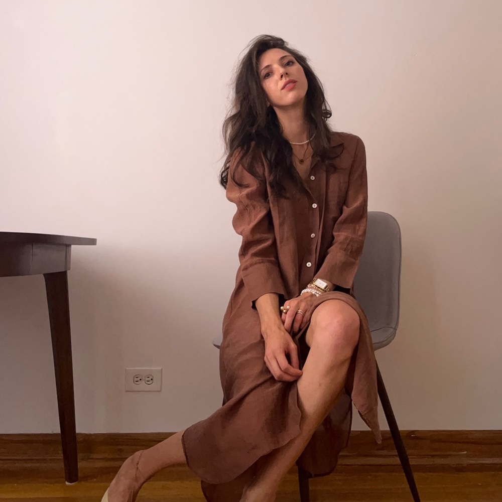 ZARA Brown Midi Button Dress Long Sleeve, small